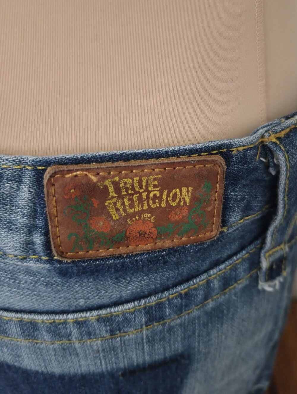 Vintage Y2K True Religion Patchwork Denim Maxi Mermaid Skirt Made USA Size 29 - Picture 4 of 10